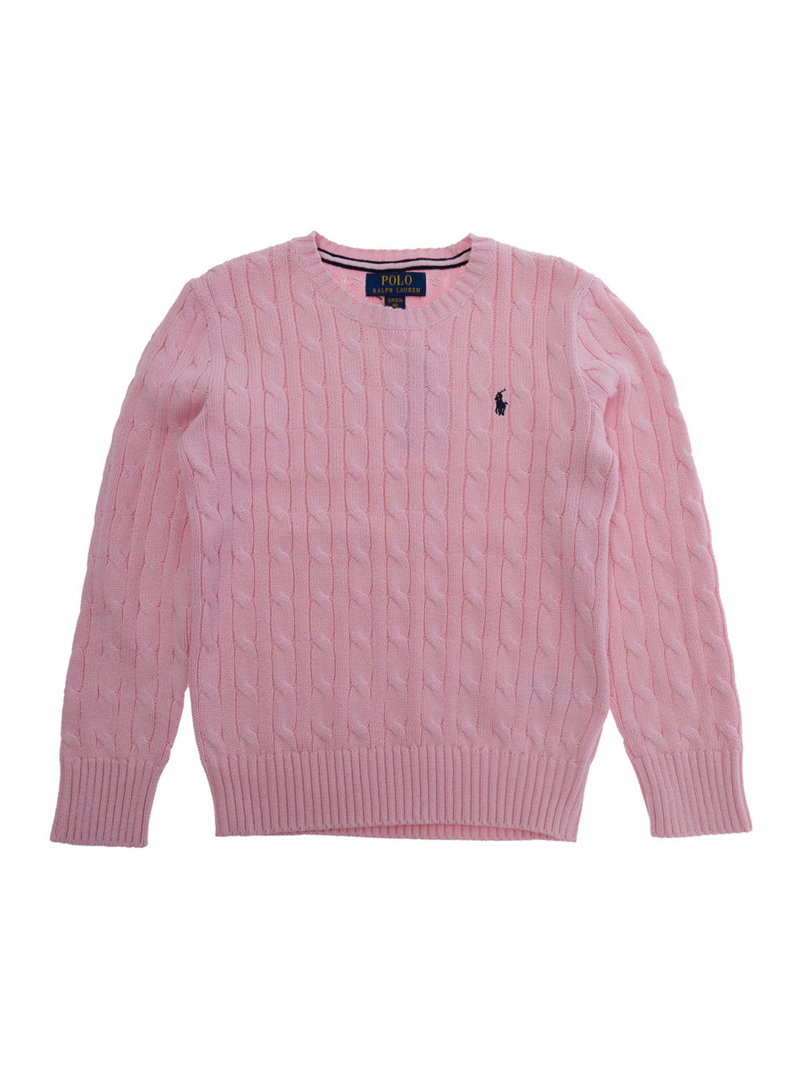 Sweater Ls Cable Pink Cotton Tops