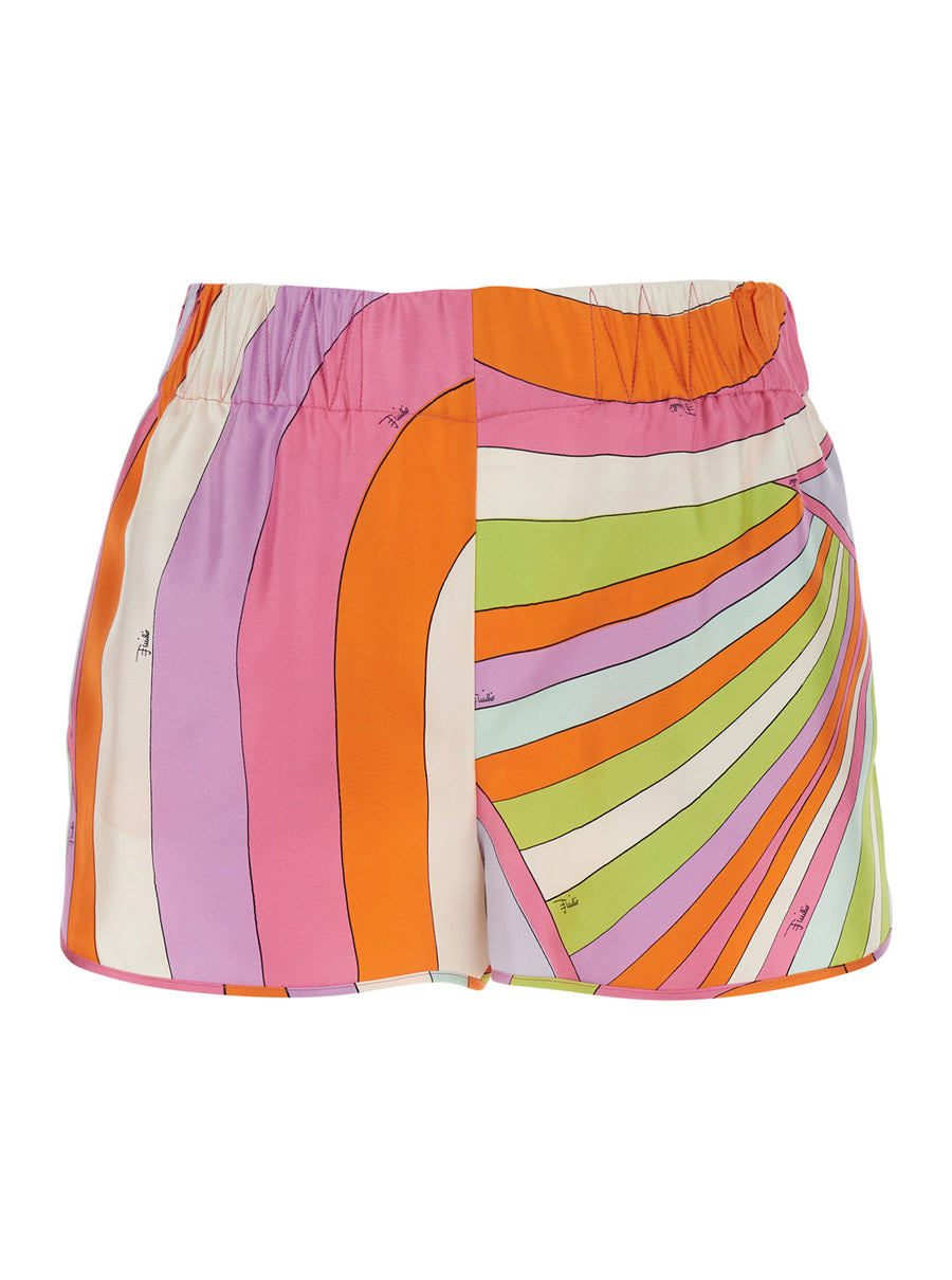 Silk Geometric Print Balloon Shorts Multicolour