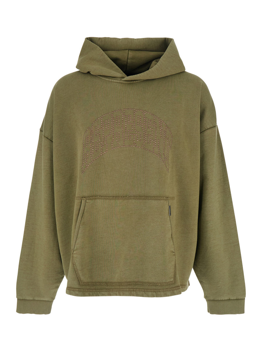 Hoodie With Lettering Logo, Green Cotton T-shirts