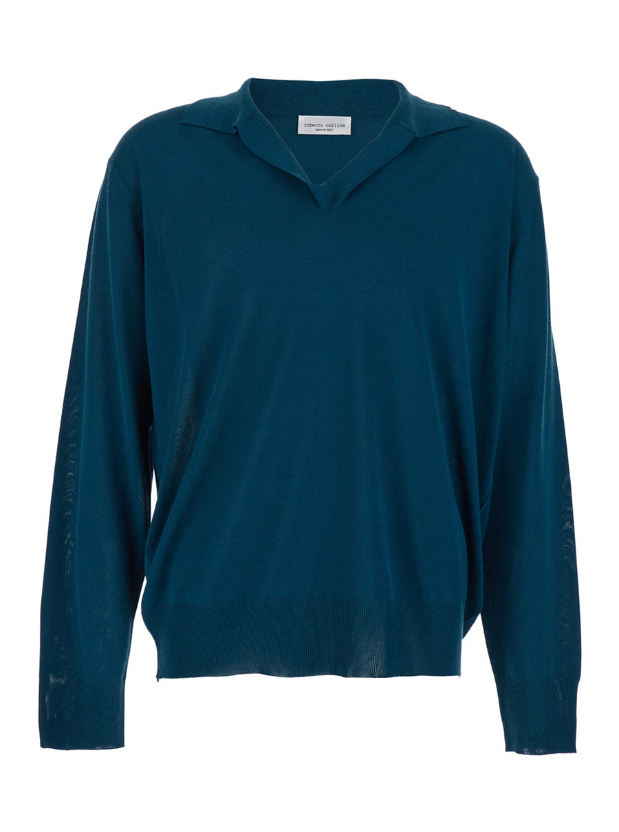 V-Neck Sweater 261mya16004 Blue Cotton Blend Tops