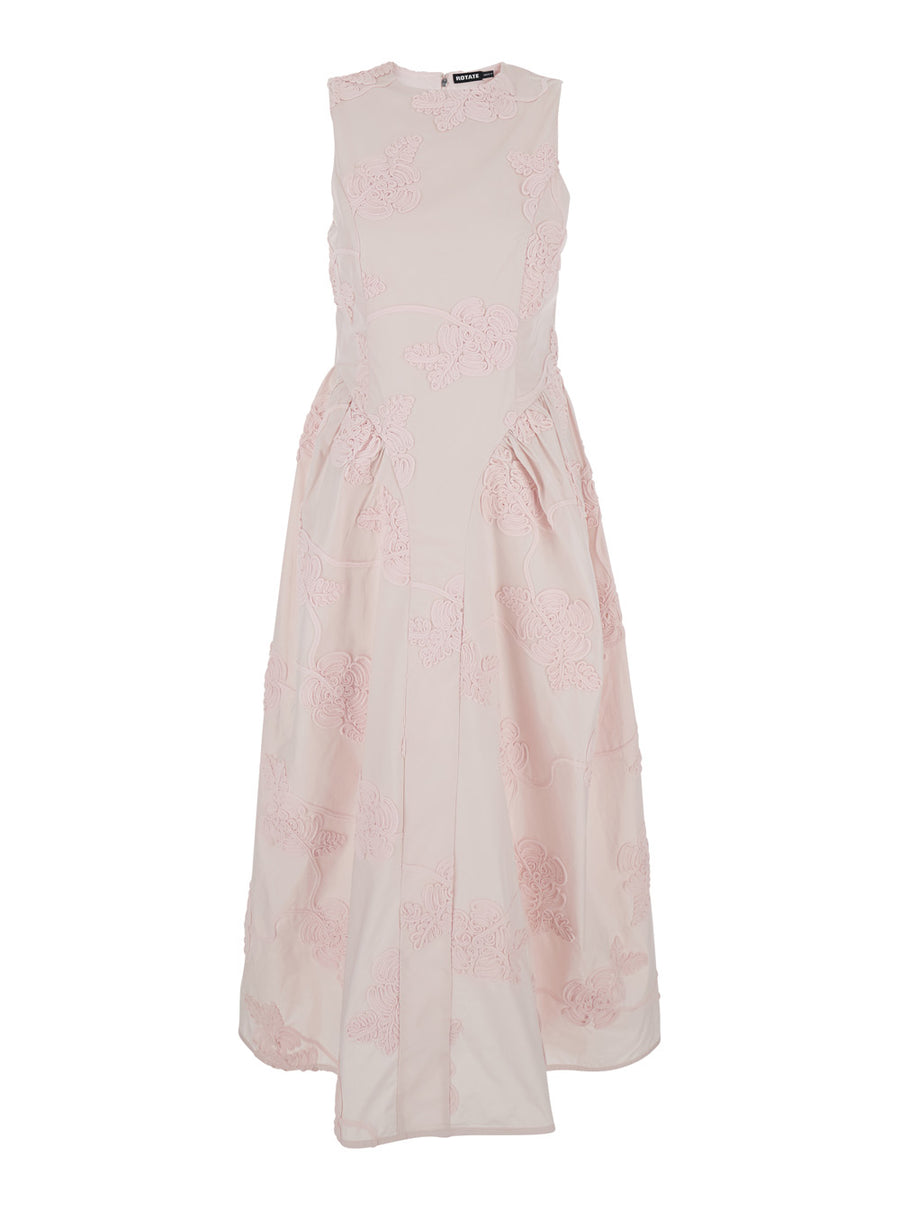 Long Dress Pink Floral Embroidered Polyester