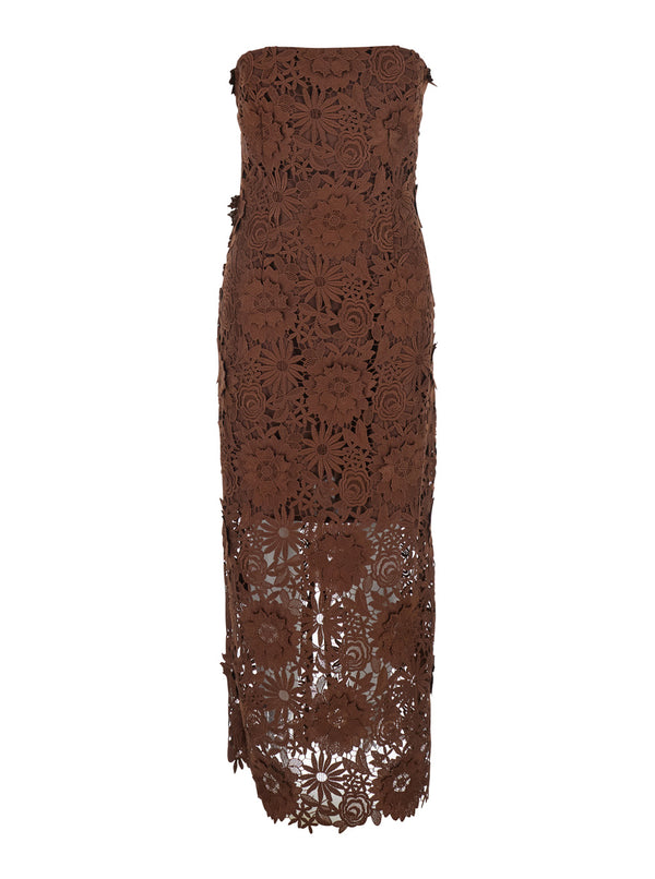 Midi Dress Brown Tech Fabric Polyester