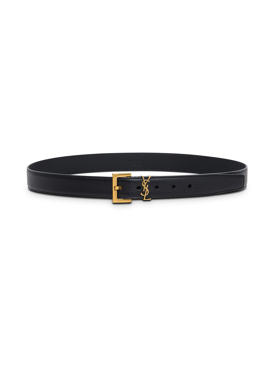 Leather Belt With Logo Buckle, Black Calf