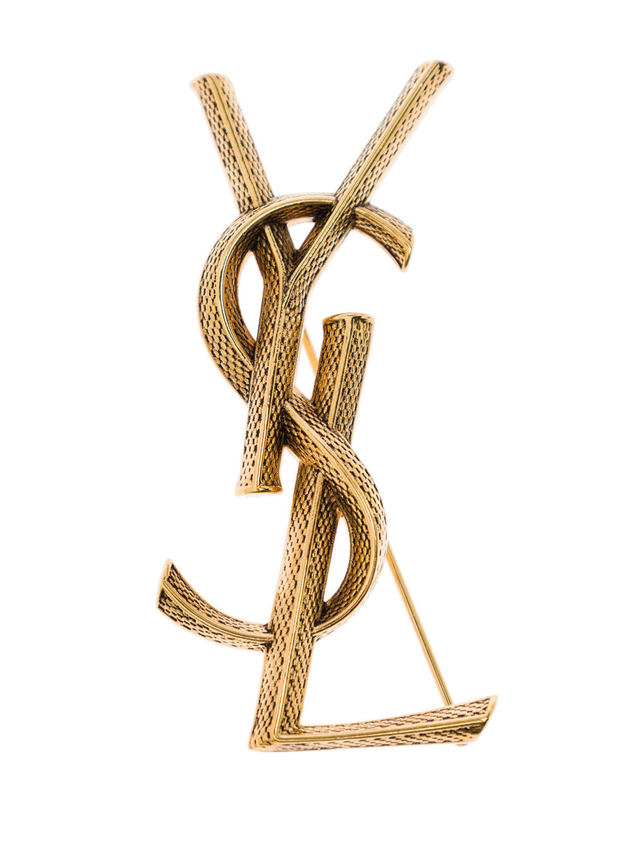 Brooch With Gold-Plated Logo Plate Metallic Brass Brooches & Pins