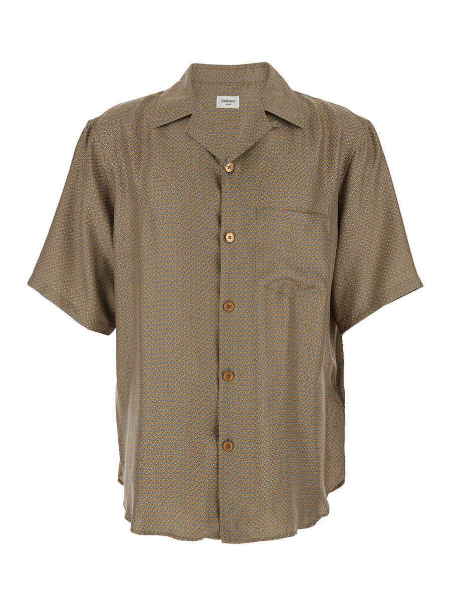 Shirt Cuban Collar Beige Silk