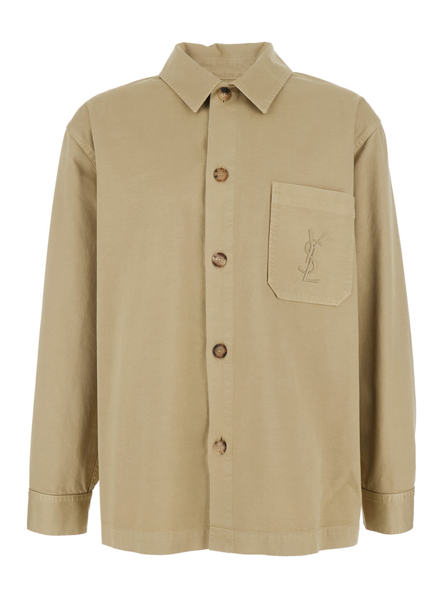 Shirt With Cassandre Embroidery, Beige Cotton