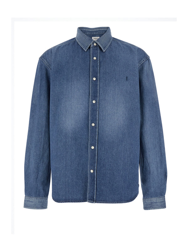 Long Sleeve Denim Shirt Blue Textile