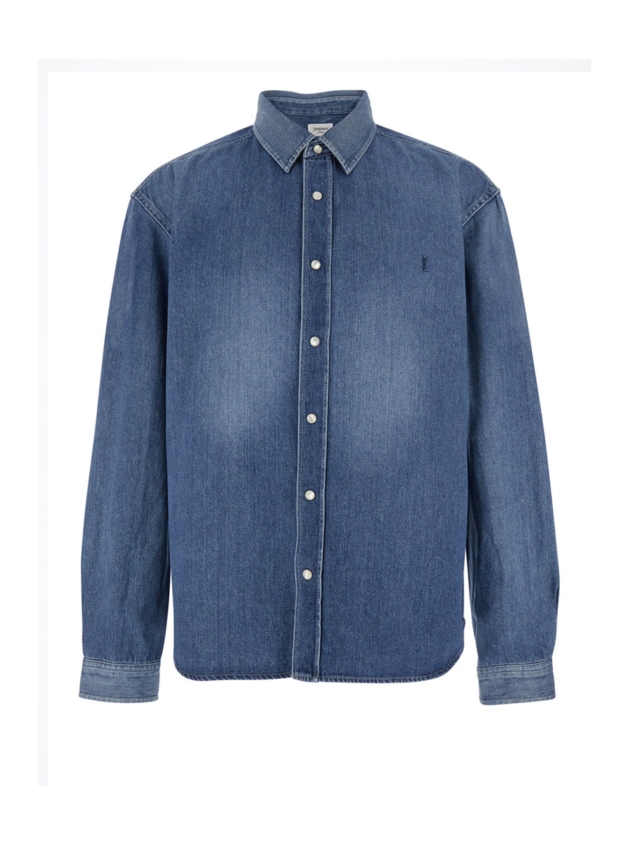 Long Sleeve Denim Shirt Blue Textile
