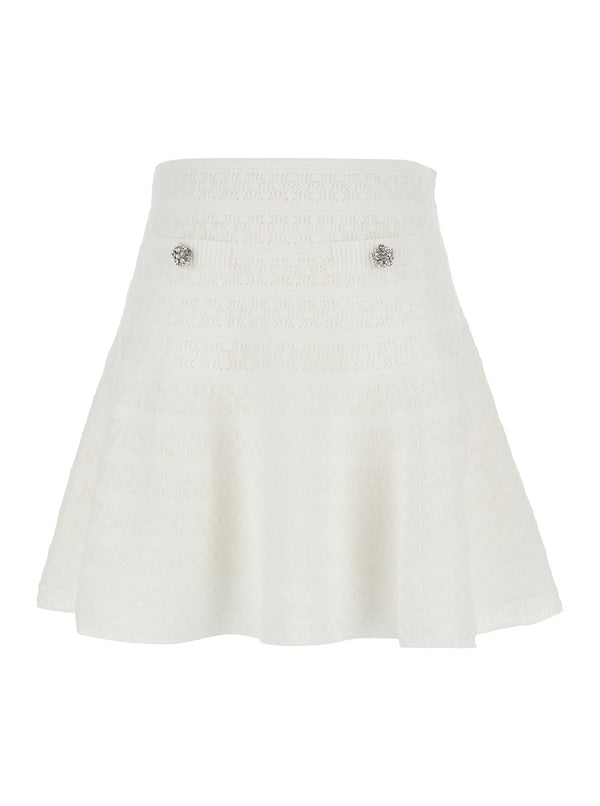 Mini Skirt Pointelle Knit White