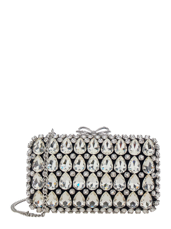 Clutch Bag Black Satin Crystal