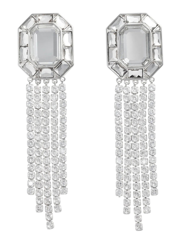 Drop Earrings Silver Crystal Droplet Metallic Metal