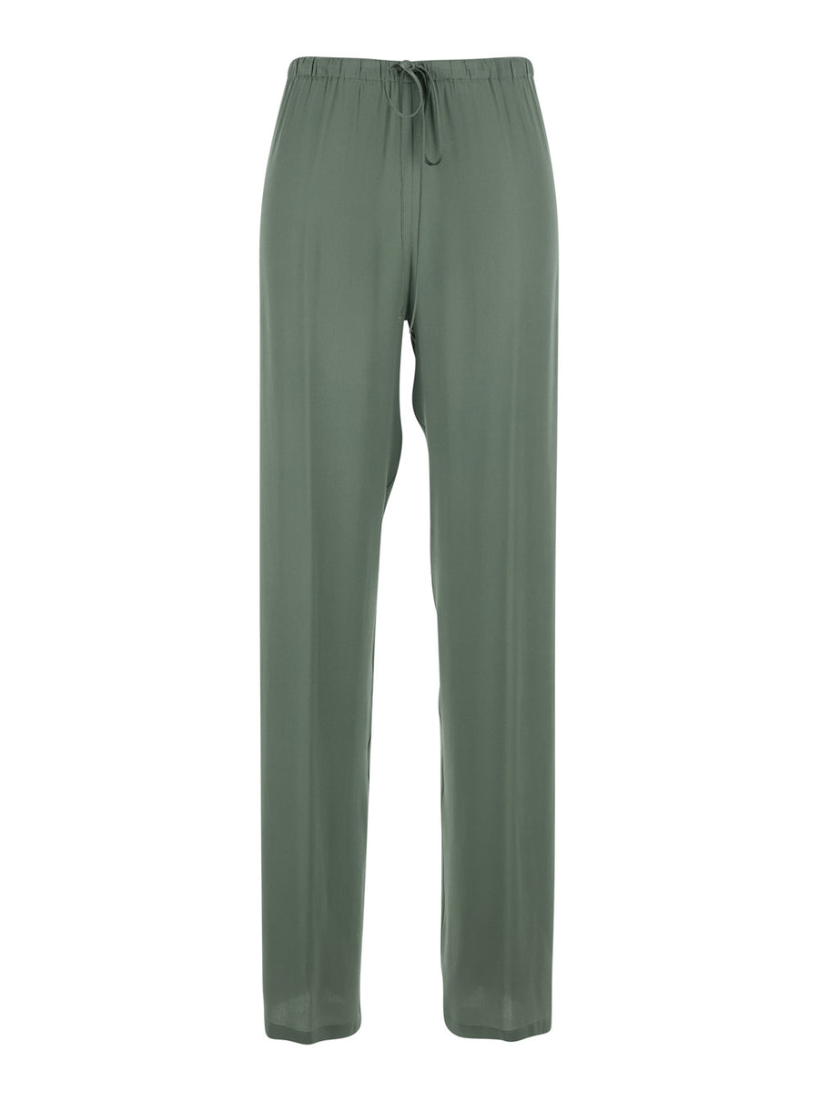 Womens Pants, Green Silk-Blend Acetate Trousers