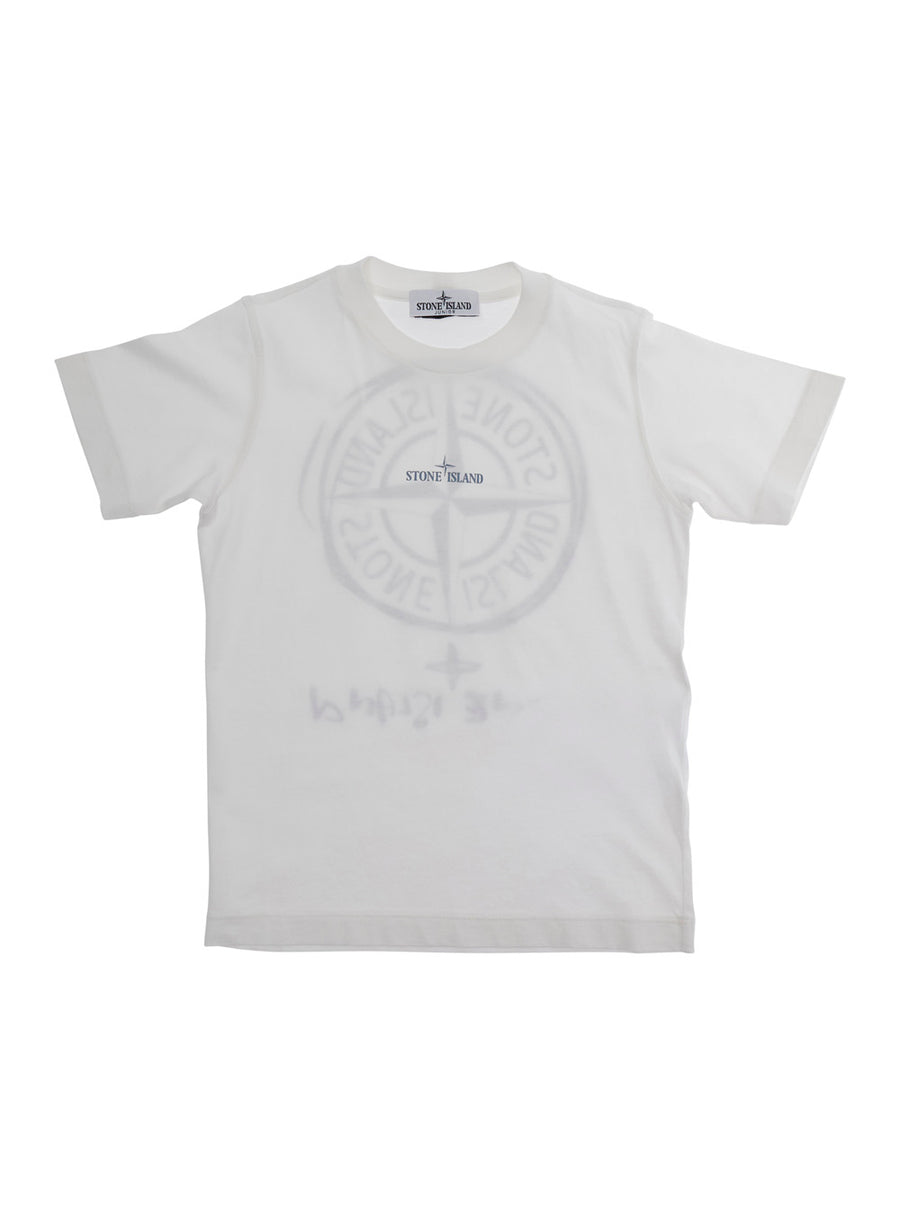 T-Shirt Crew Neck Maxi Logo Print White Cotton T-shirts