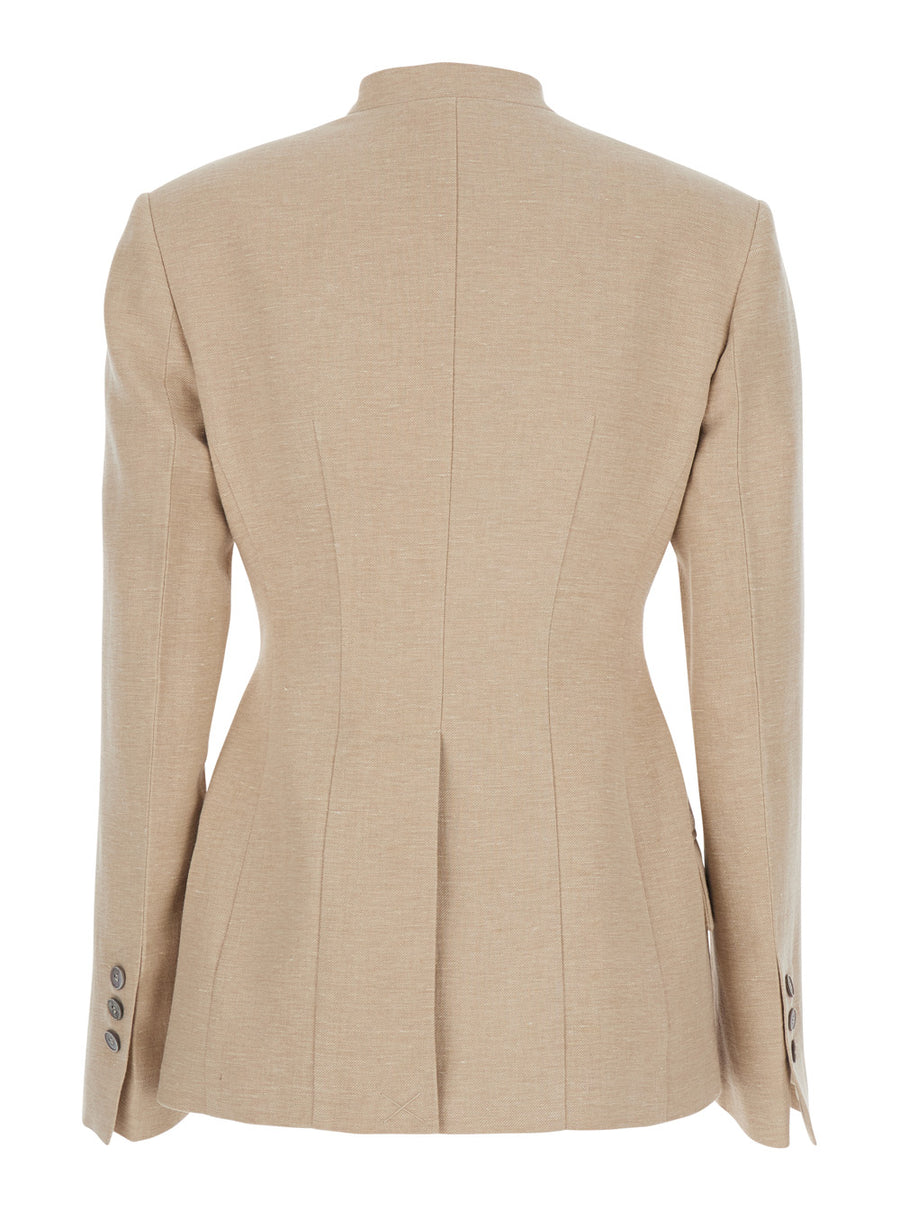 Double-Breasted Jacket Linen Blend Beige Blazers