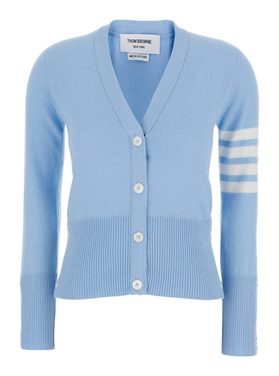 V-Neck Cardigan Light Blue Cashmere Tops