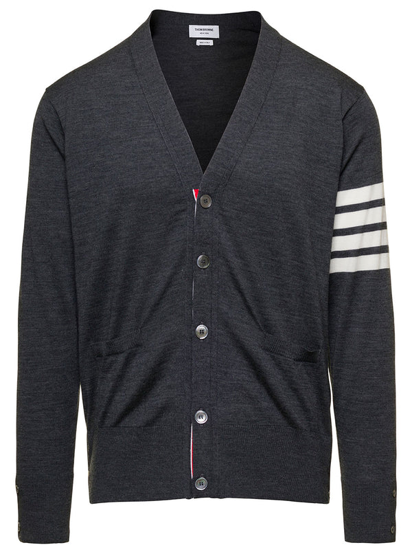 V-Neck Cardigan Grey Wool Virgin Tops