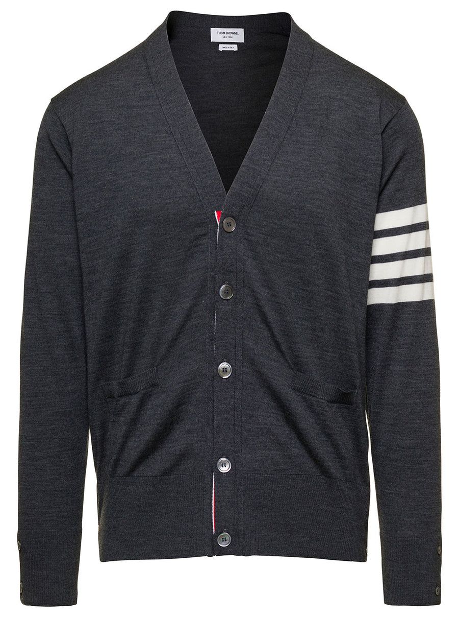 V-Neck Cardigan Grey Wool Virgin Tops