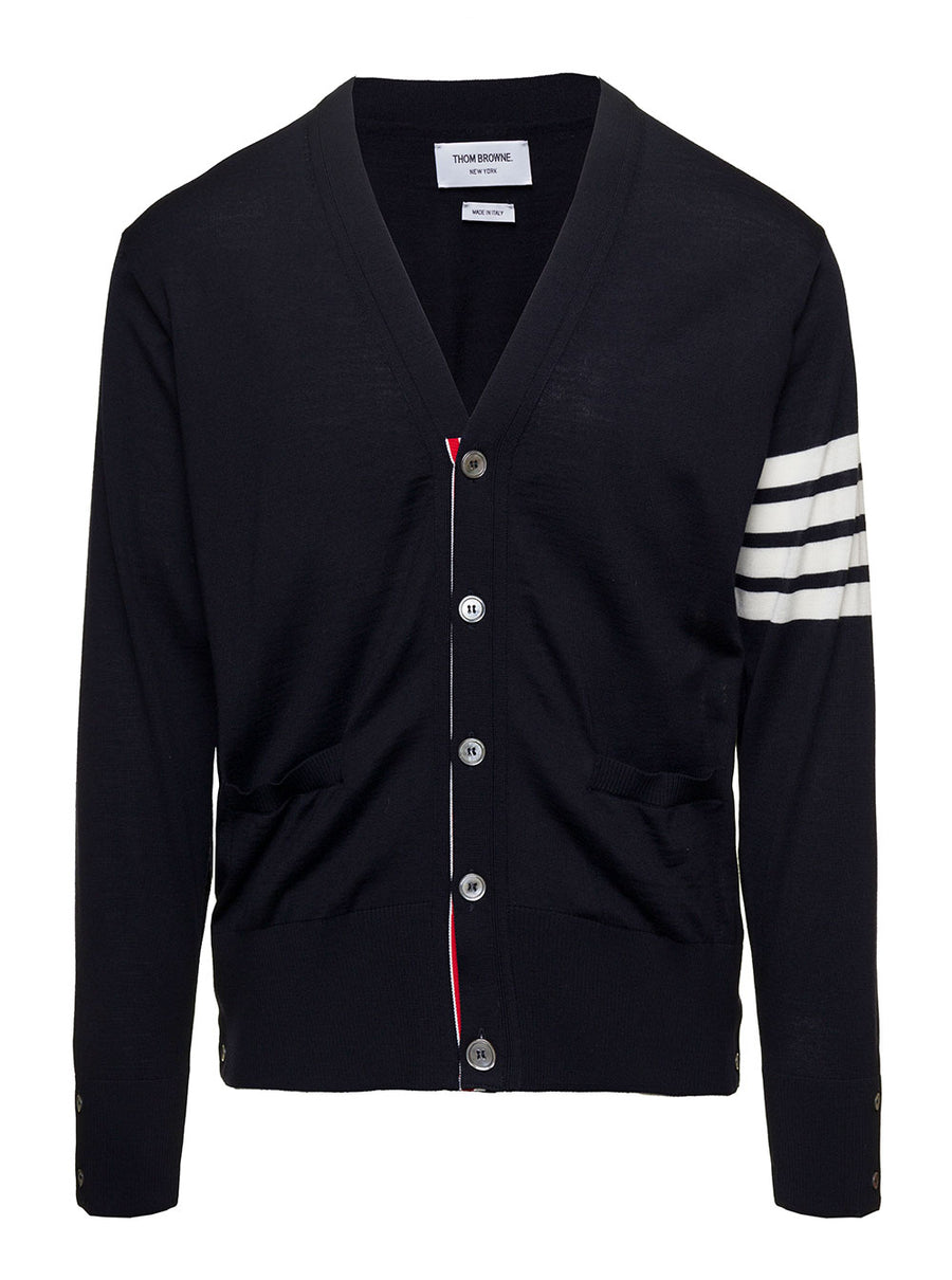 Cardigan Classic V-Neck Blue Virgin Wool Tops