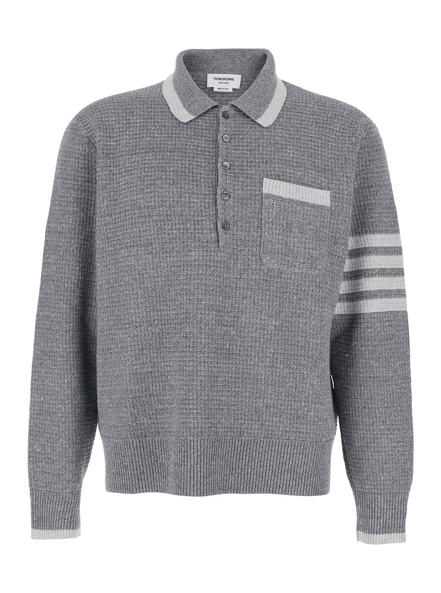 Polo Shirt 4-Bar Grey Wool-Silk Wool And Silk Blend T-shirts