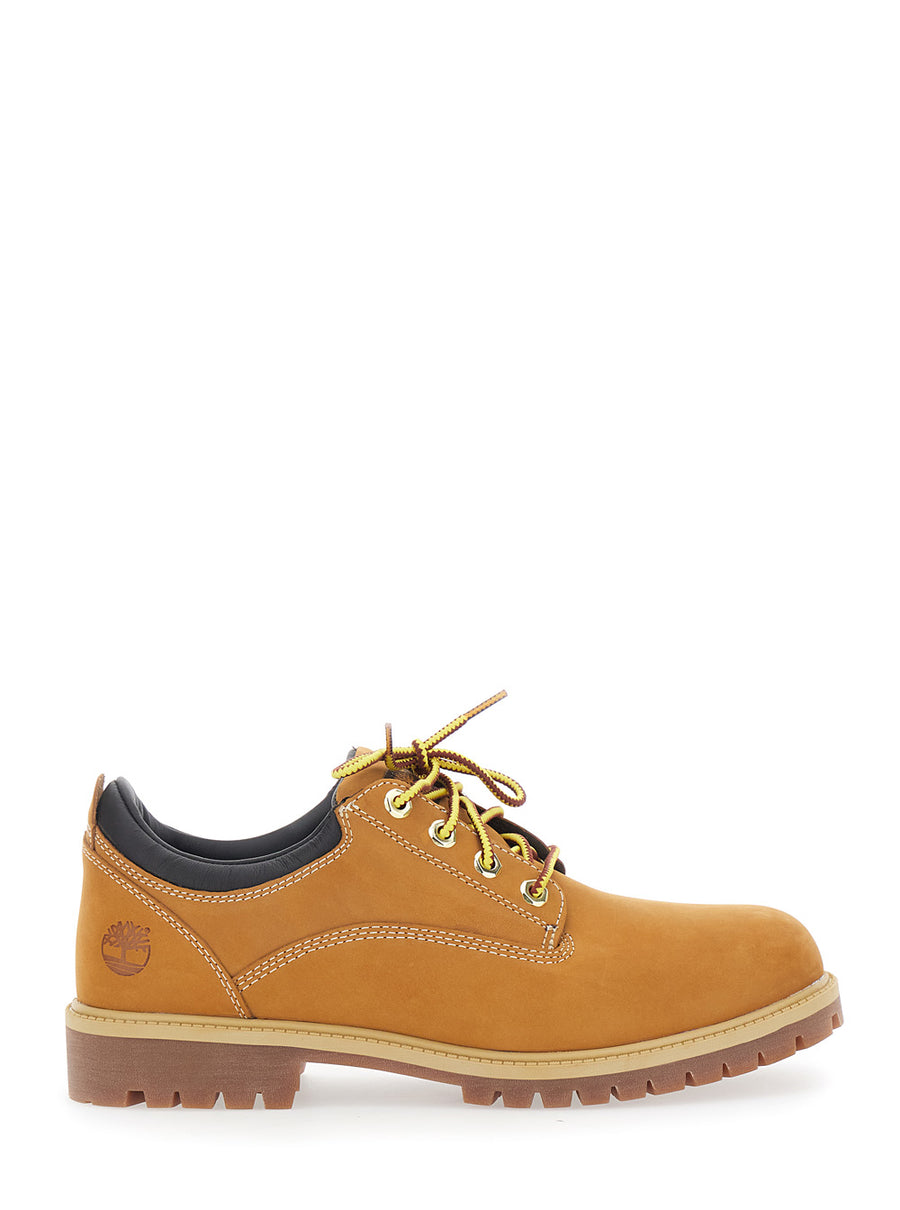 Lace-Up Ankle Boots Beige Leather Shoes