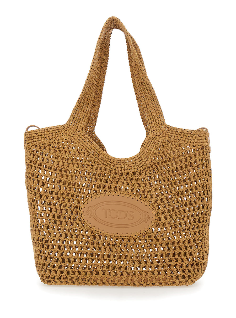 Raffia Shopper Bag Beige Viscose Tote