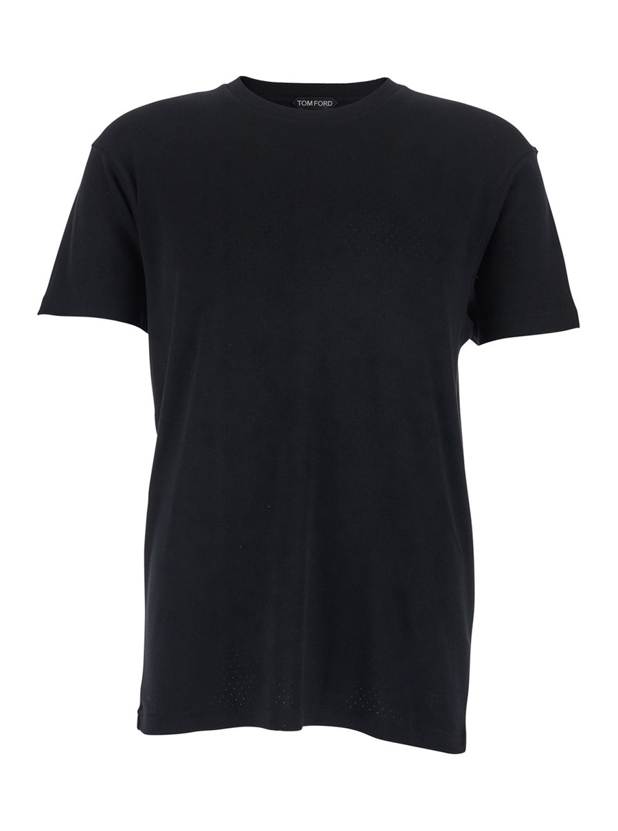 T-Shirt With Logo Embroidery, Black Cotton T-shirts