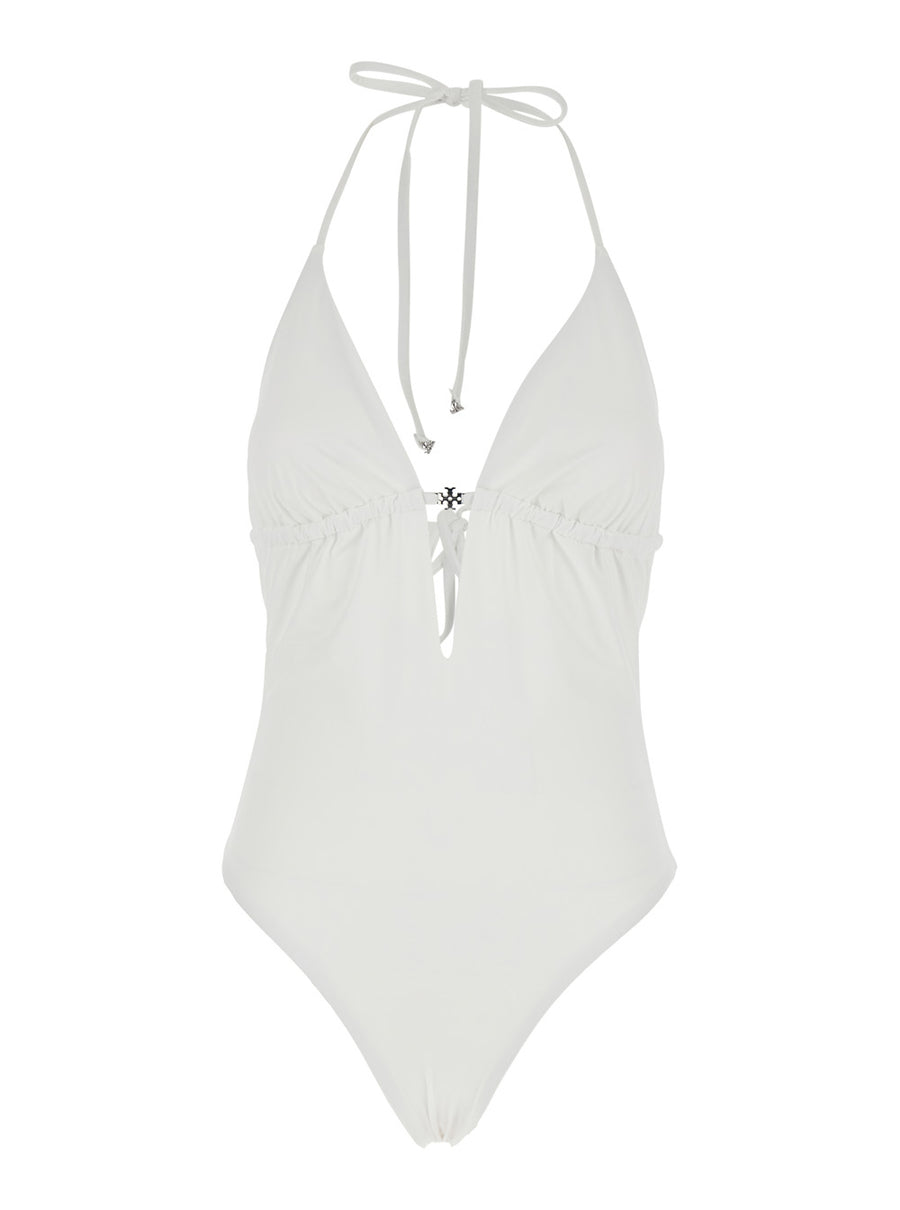 One-Piece Swimsuit White Tech Fabric Swimwear