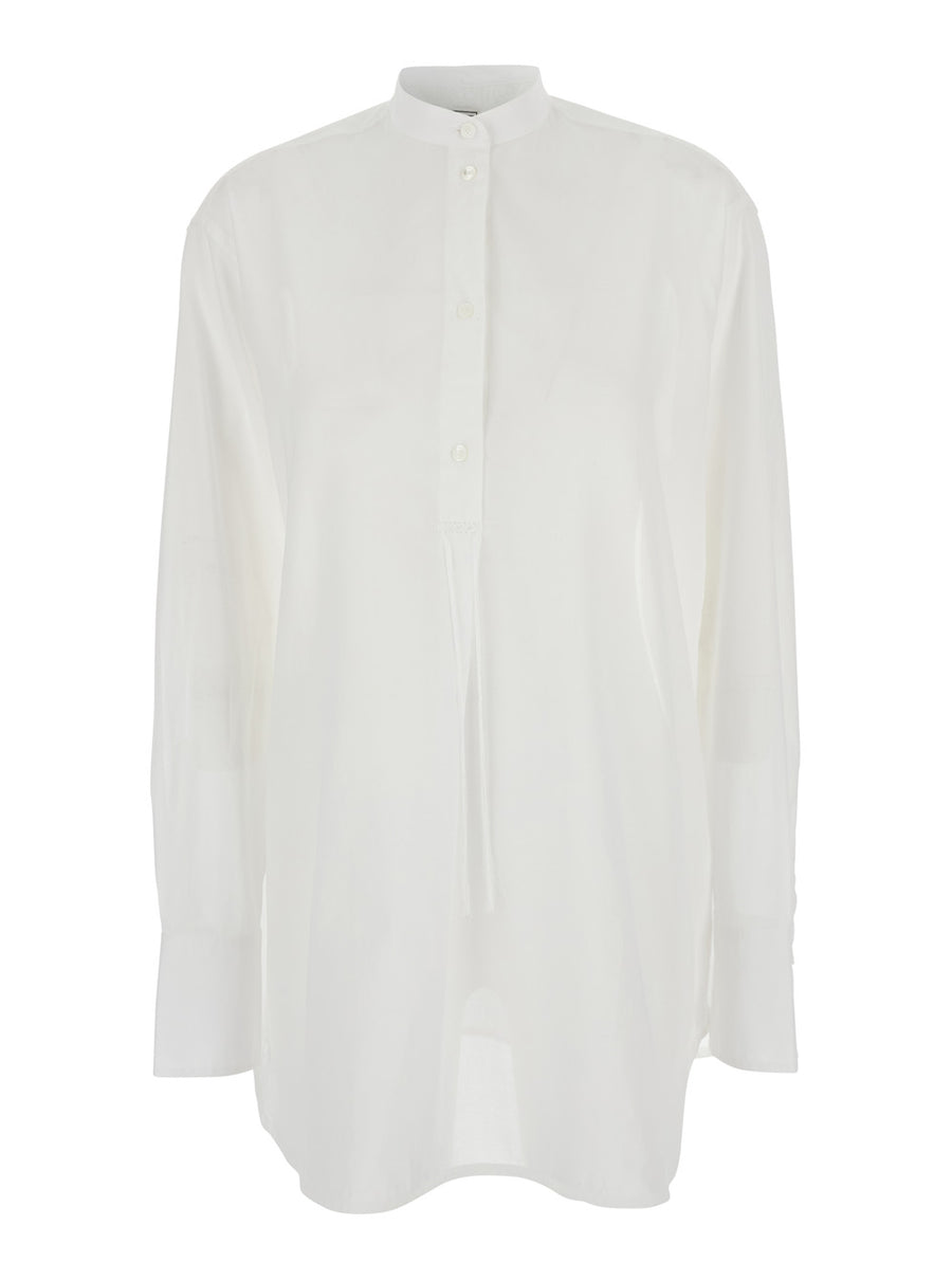 Shirt With Stand-Up Collar White Cotton Organic Blouses