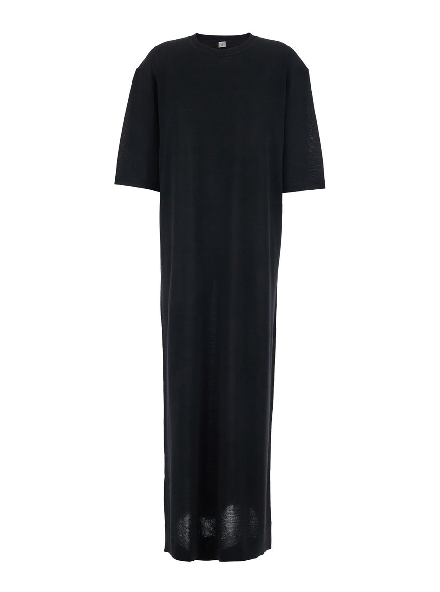 Long Dress Girocolo Black Wool