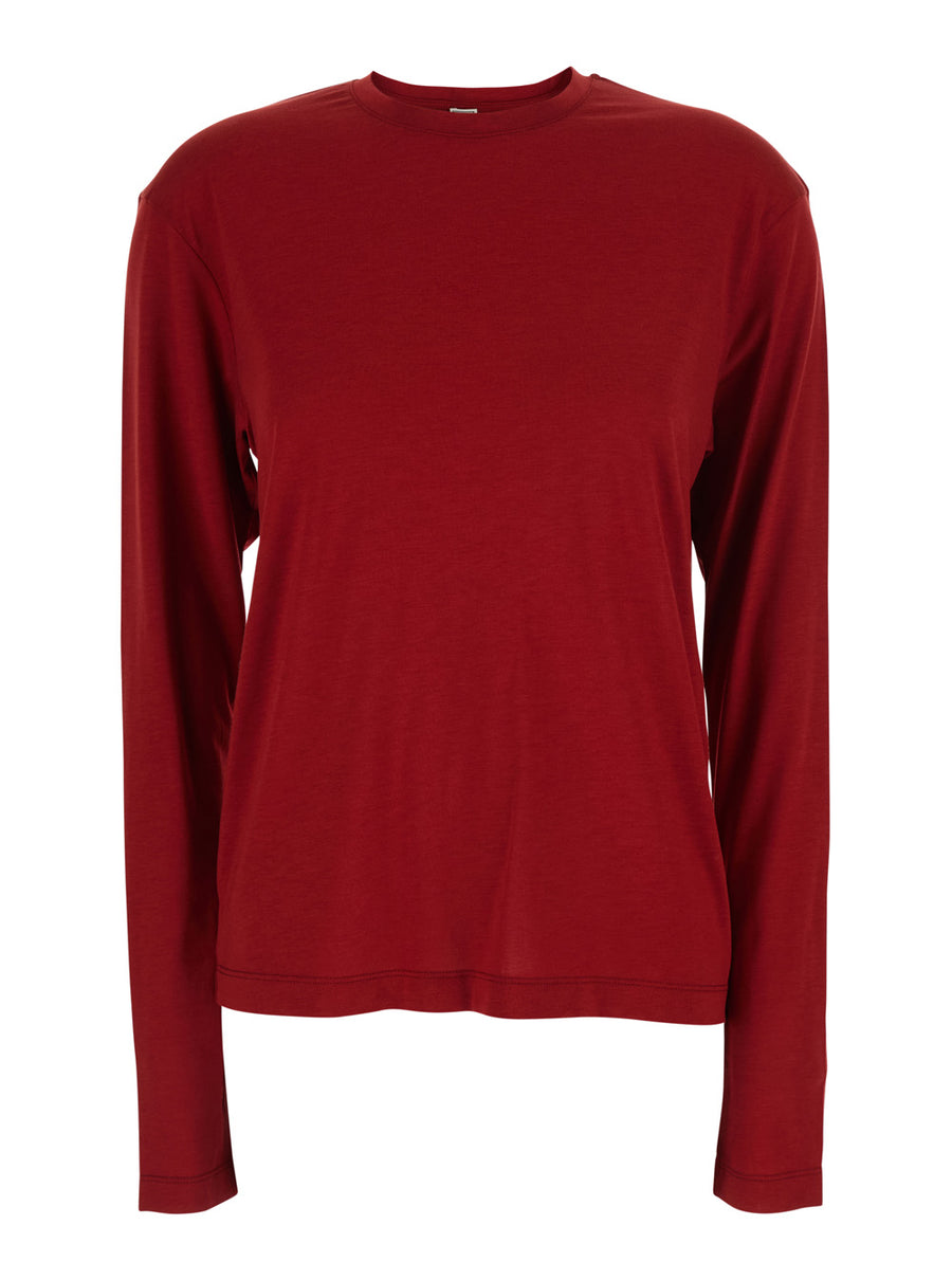 T-Shirt Crew Neck Long Sleeve Red Lyocell T-shirts & Jerseys