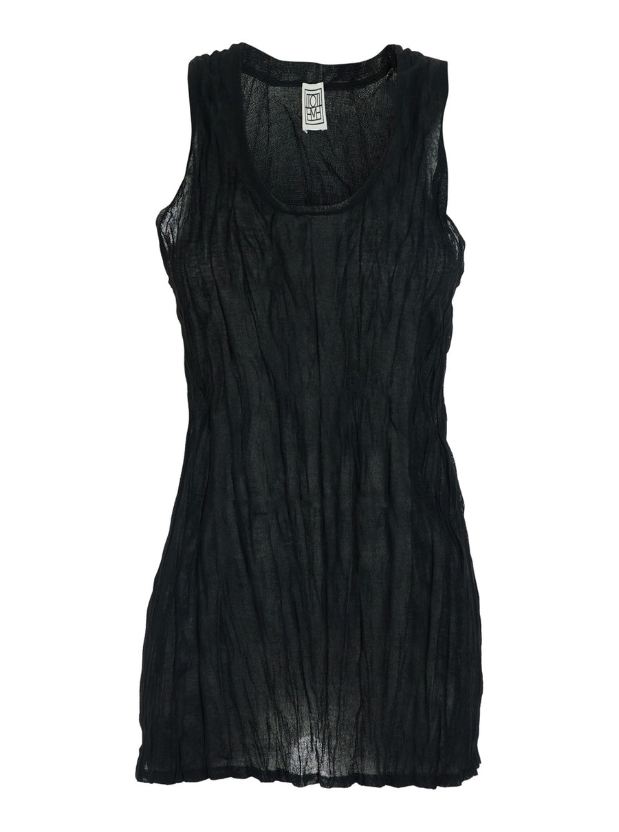 Top Crinkled Knit Black Tops