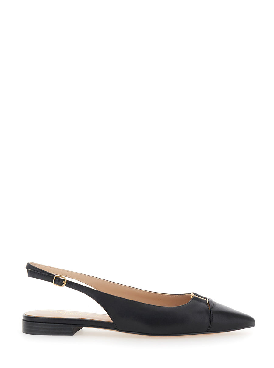 Ballet Shoes Pointed Leather Black Fabric Ballerina