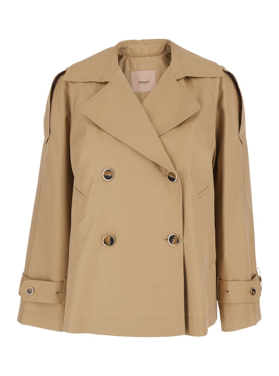 Trench Coat Short Beige Cotton