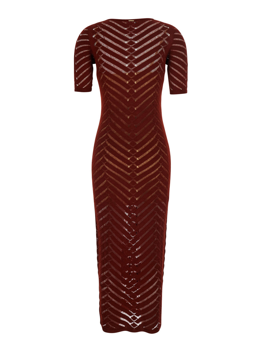 Long Dress V-Neck Brown