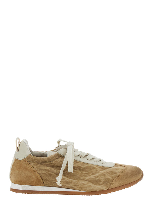 Low-Top Sneakers Beige Ecosuede Viscose Trainers