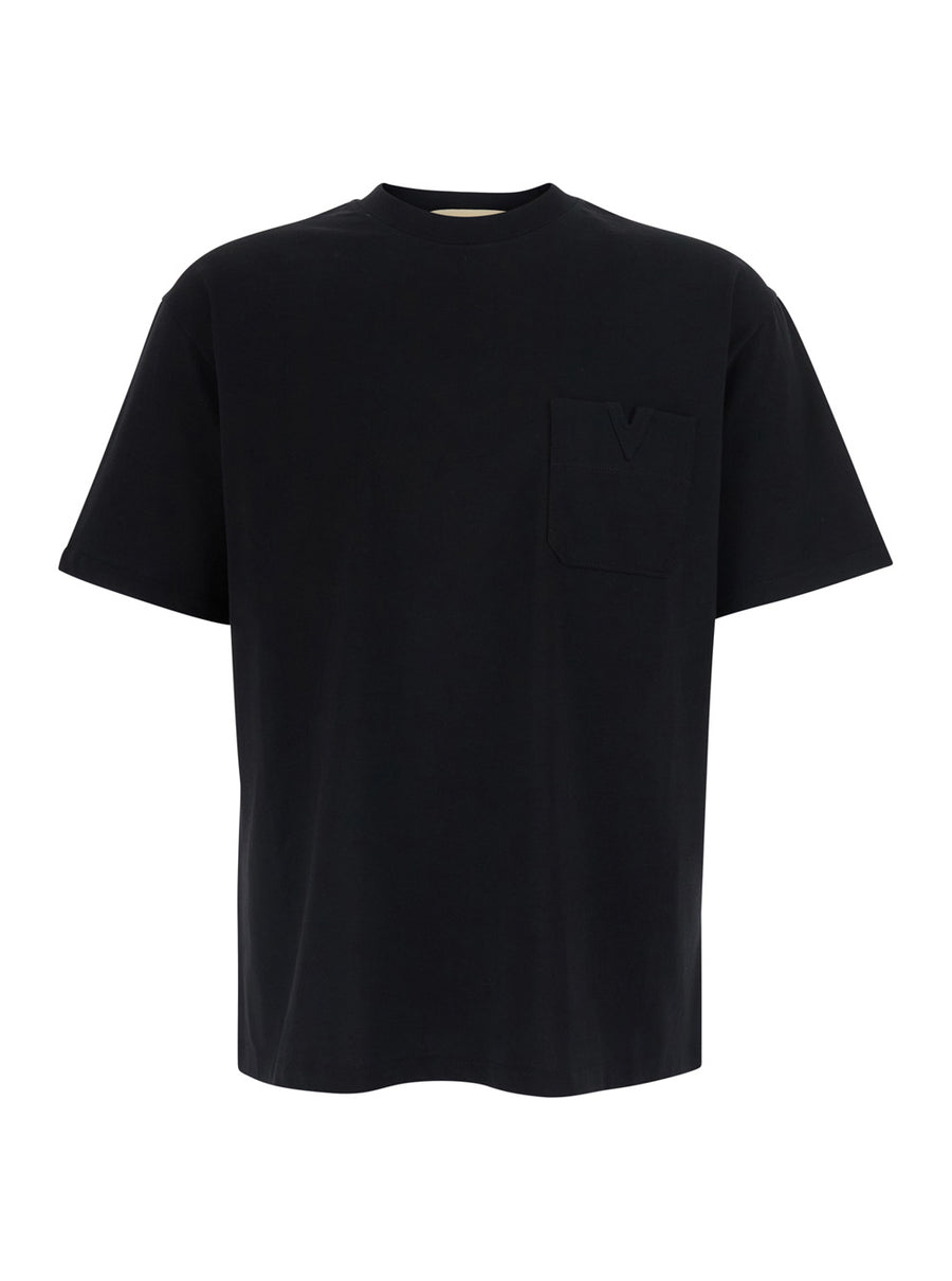 T-Shirt Jersey Boxy V Black Pocket Cotton T-shirts