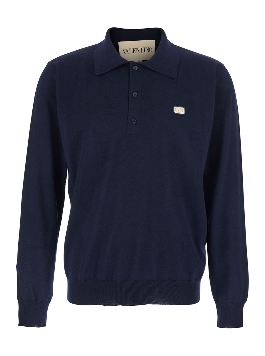 Sweater Polo Collar Blue Wool Virgin