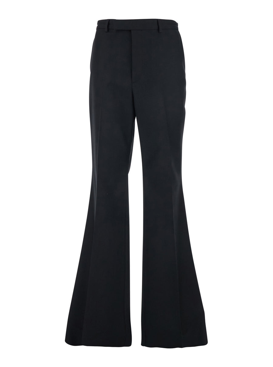 Pants, Nylon-Wool Gabardine, Black Polyester Trousers
