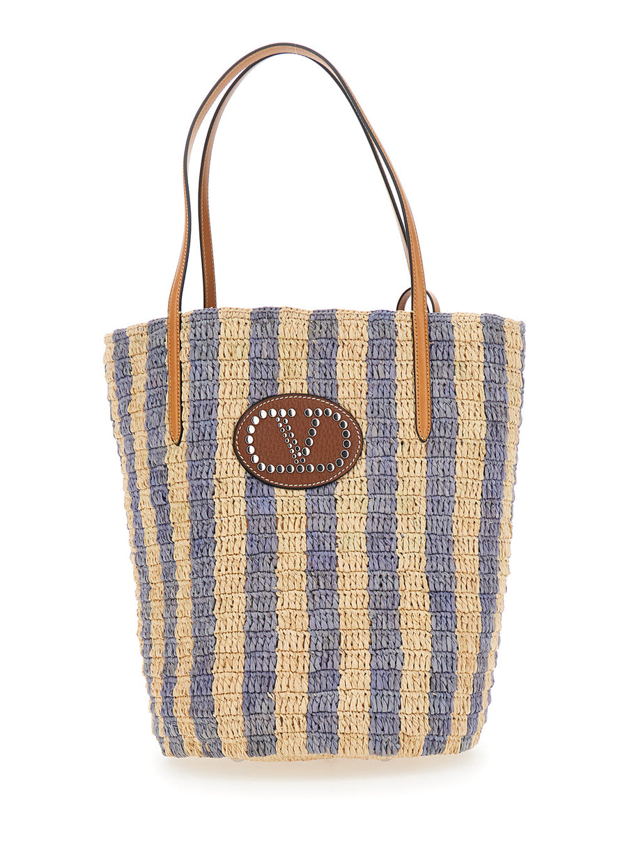Bucket Bag Vlogo Signature Beige Raffia Tote