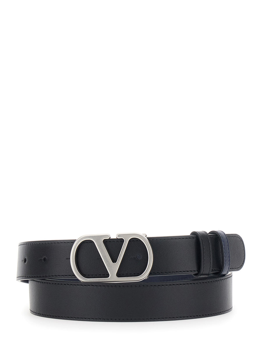 Belt Reversible Vlogo Plate Black Leather Calfskin