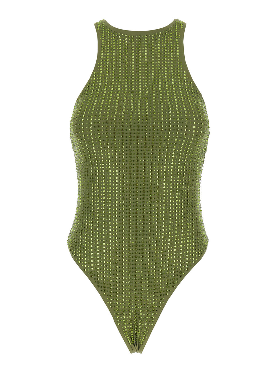 One-Piece Swimsuit Racerback Green Swimwear