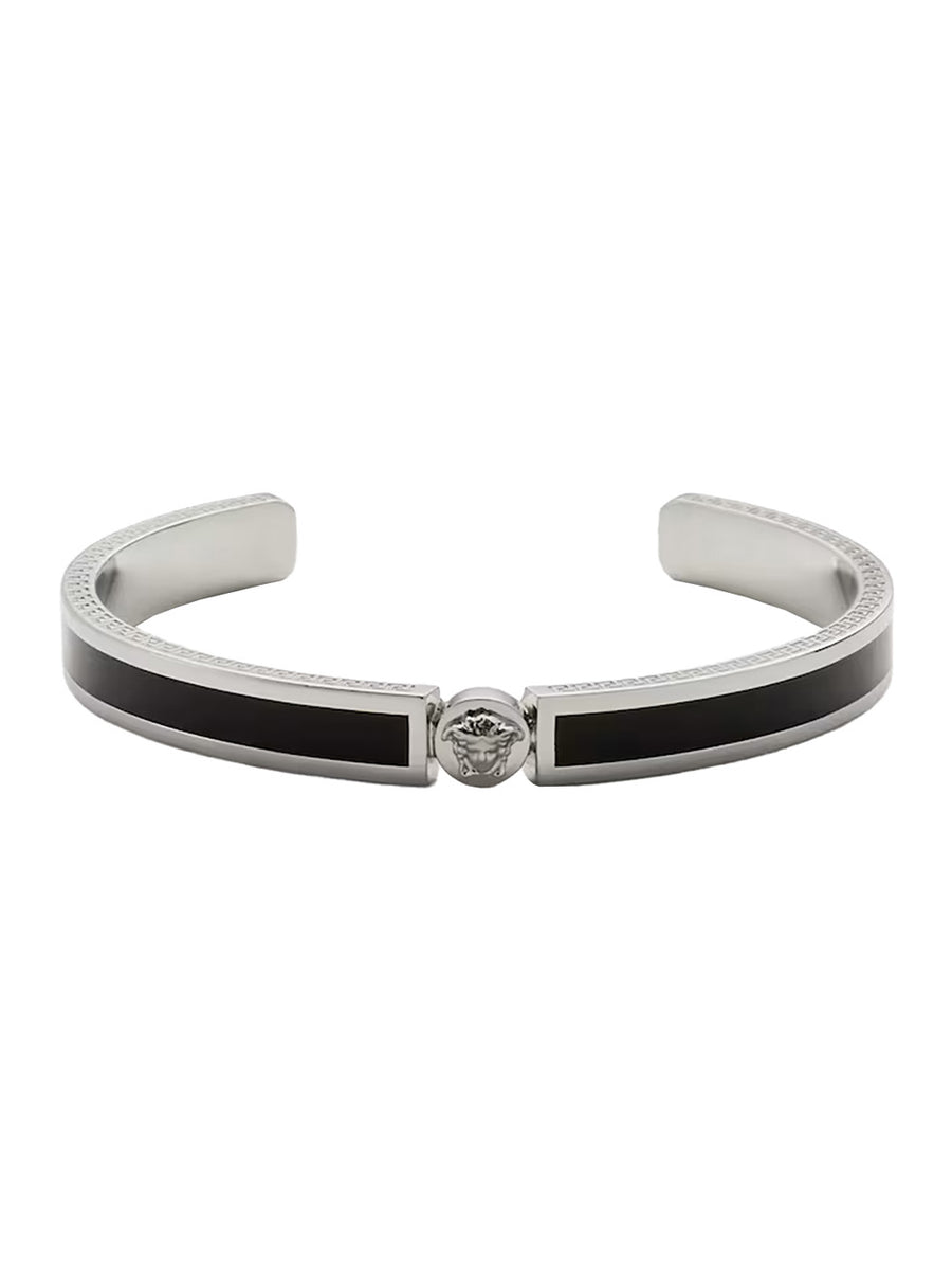 Rigid Bracelet Medusa Plate Black Enamel Brass Bracelets
