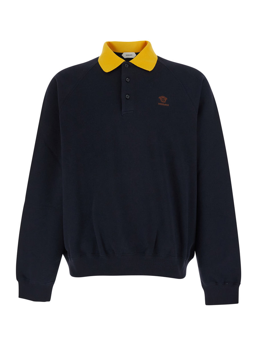 Hoodie With Fixed Hood Blue Cotton Sweatshirts