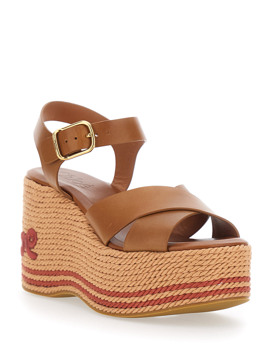 Wedge Sandals Leather Brown