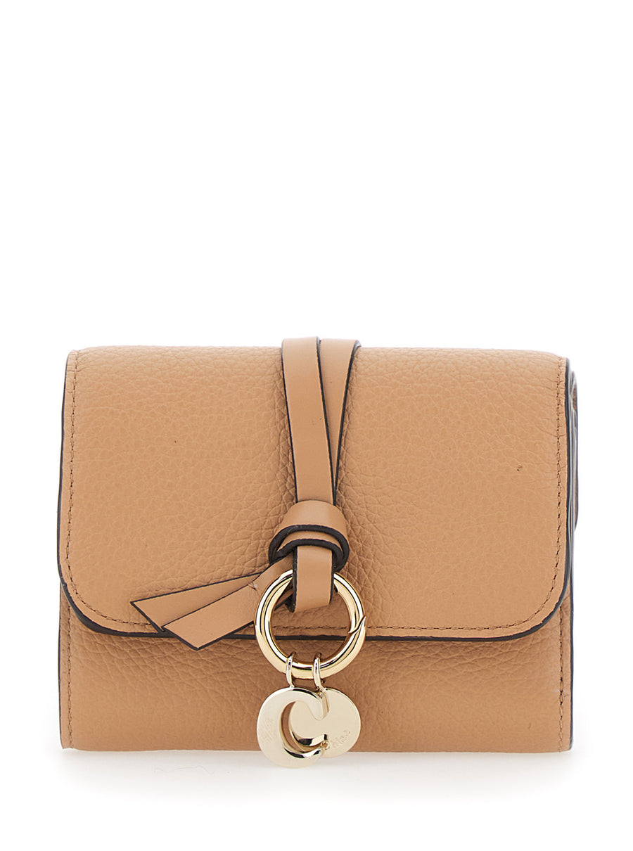 Small Tri-Fold Wallet Beige Leather
