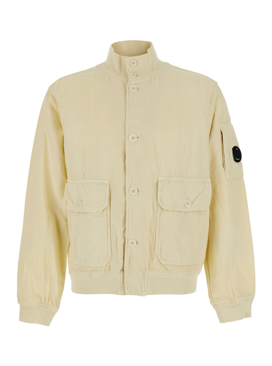 Jacket High-Collar Beige Cotton Coat
