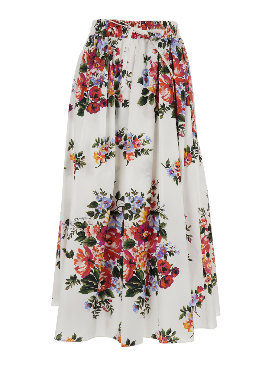 Long Skirt White Cotton Floral