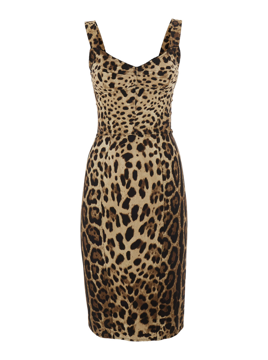 Midi Dress Brown Stretch Silk Blend