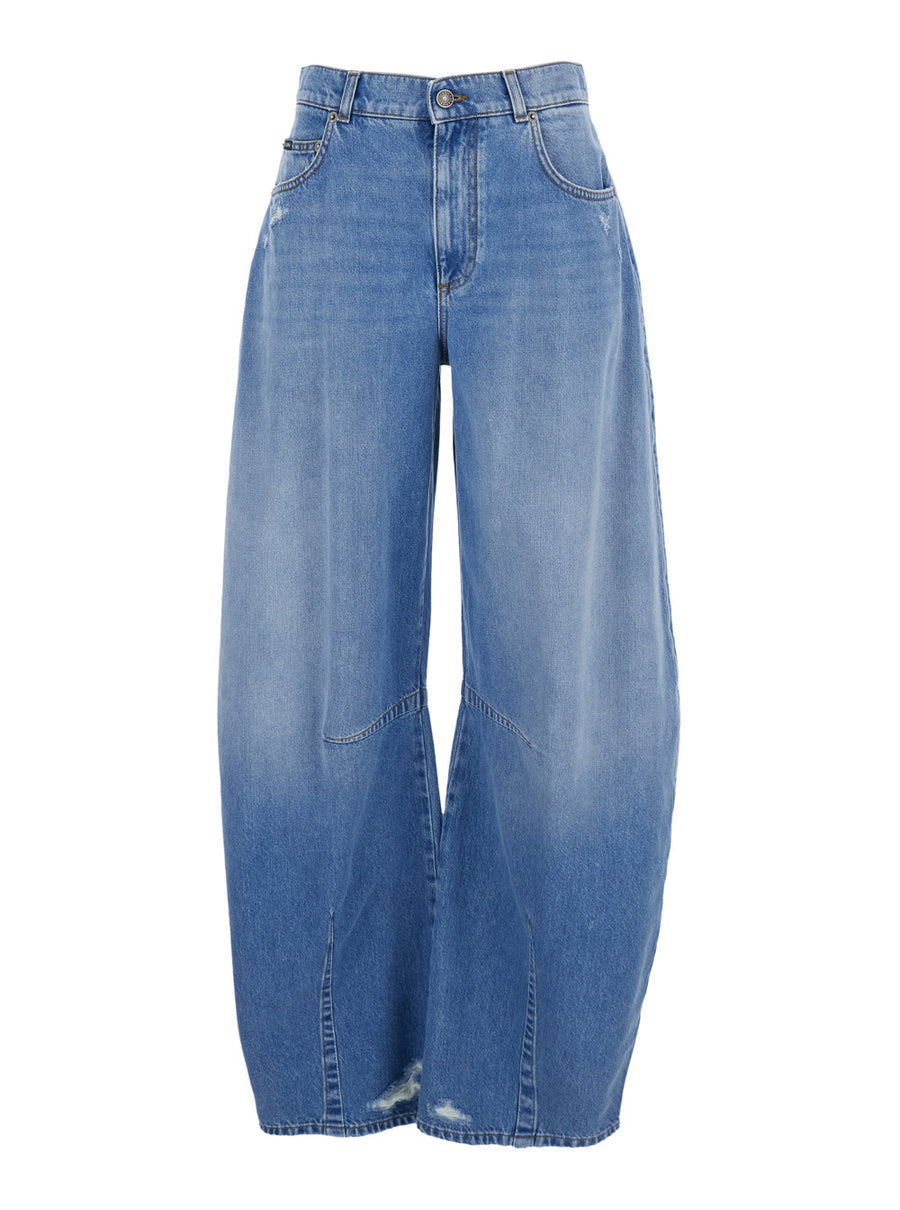 Jeans Balloon Effect Blue Denim Cotton