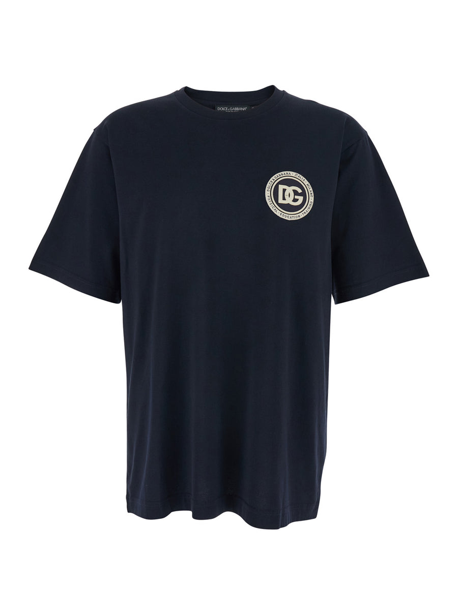 T-Shirt With Logo Embroidery, Blue Cotton T-shirts